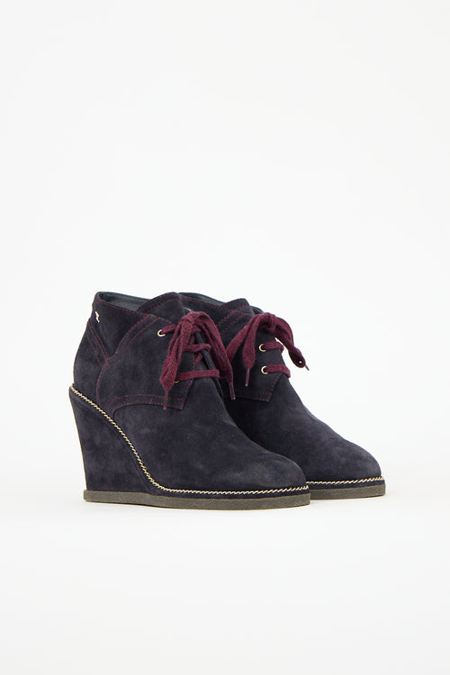 Chanel 2015 Suede CC Wedge Boot