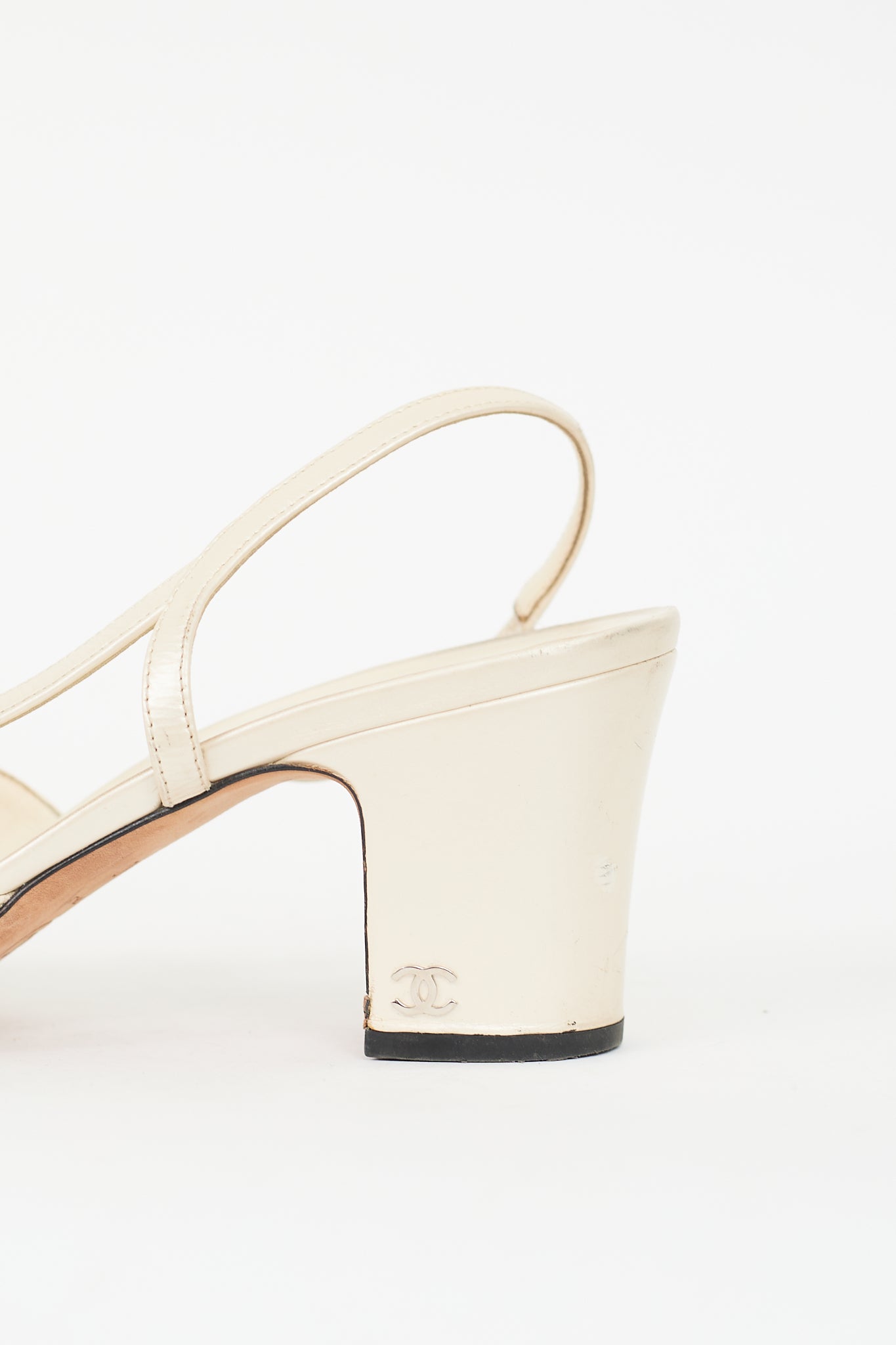 Chanel Cream Leather & Black CC Slingback Pump