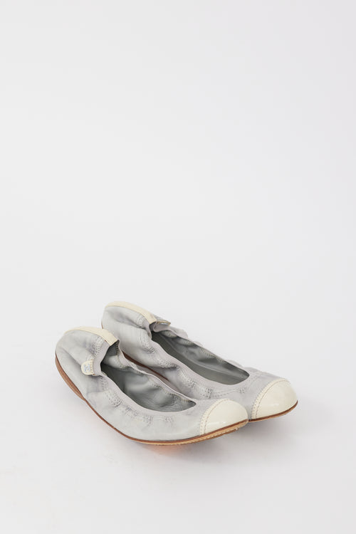 Chanel Grey & Cream Leather CC Ballet Flat