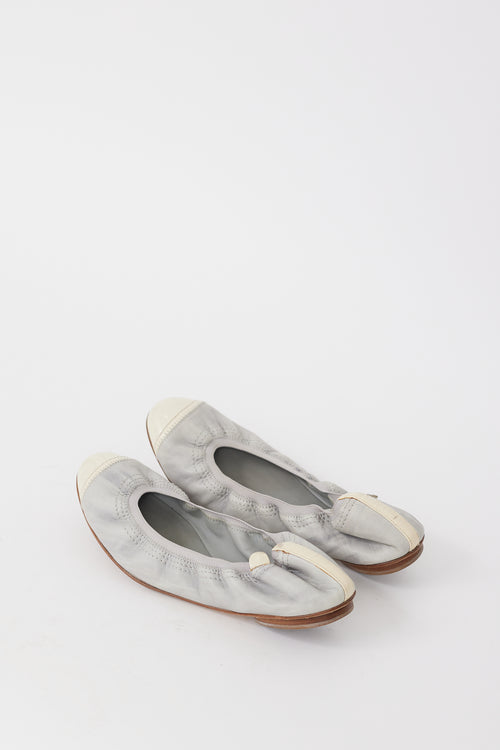 Chanel Grey & Cream Leather CC Ballet Flat