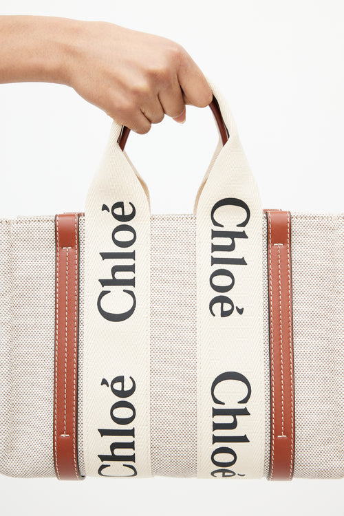 Chloé Beige & Black Logo Woody Tote