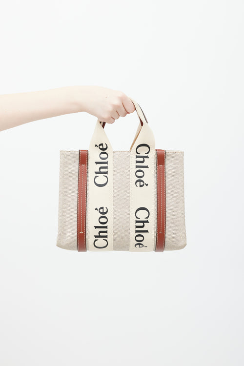 Chloé Beige & Brown Logo Woody Tote