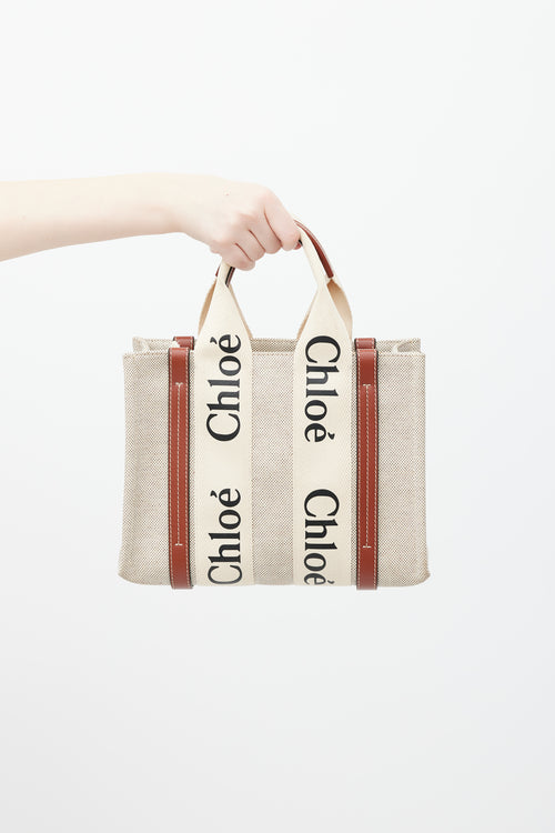 Chloé Beige & Brown Logo Woody Tote