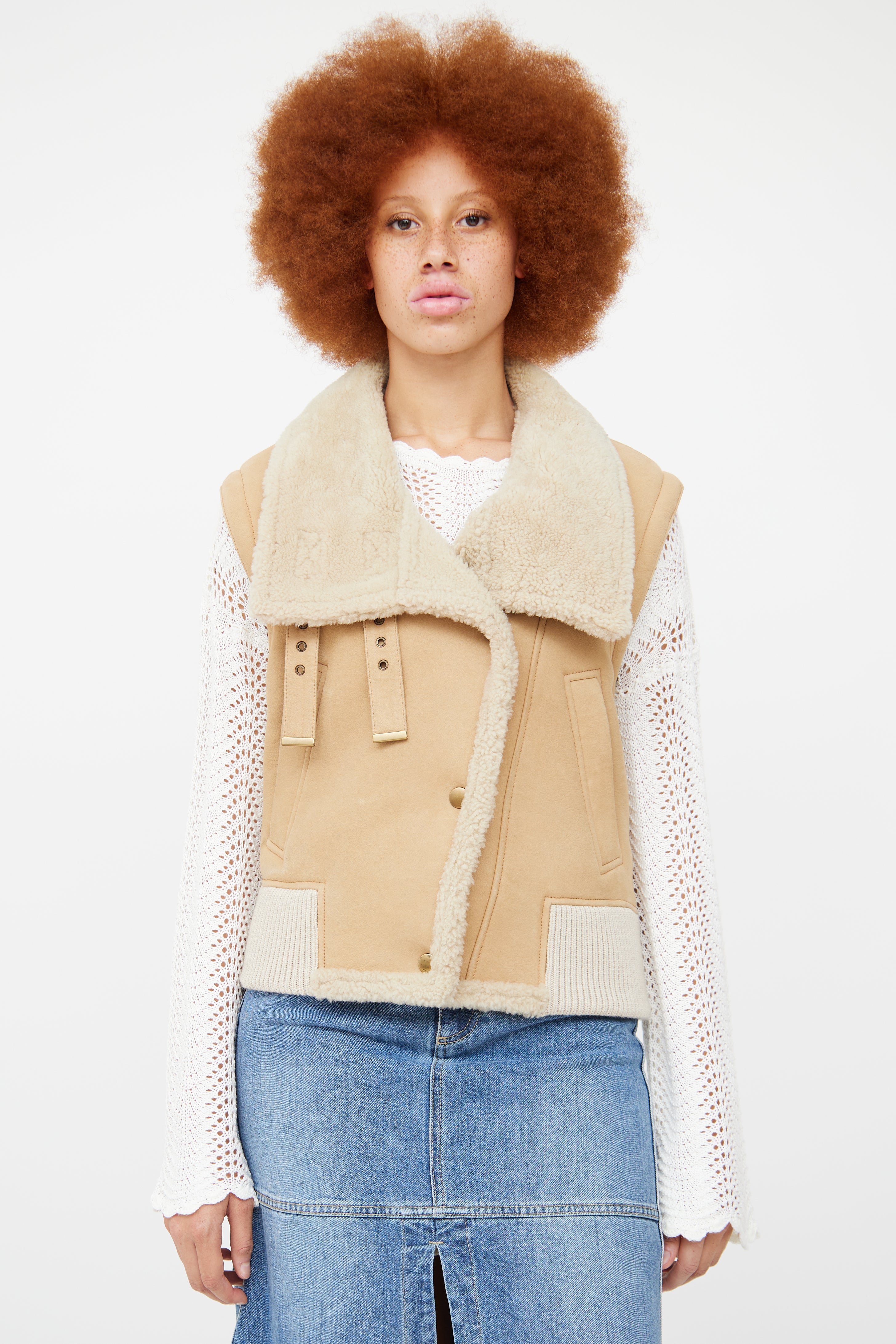 Chloe Beige Leather & Shearling Vest