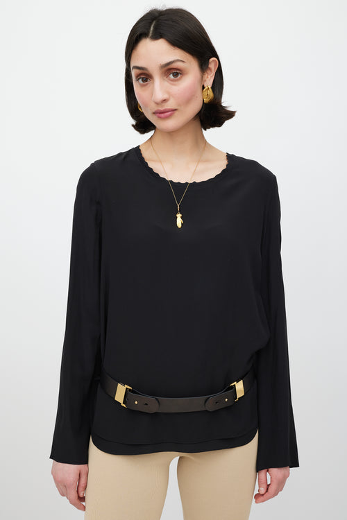Chloé Black & Gold Leather Belt