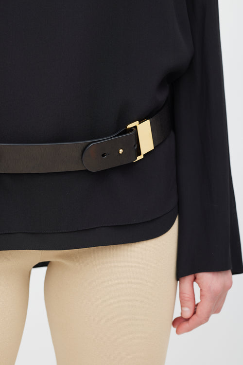 Chloé Black & Gold Leather Belt
