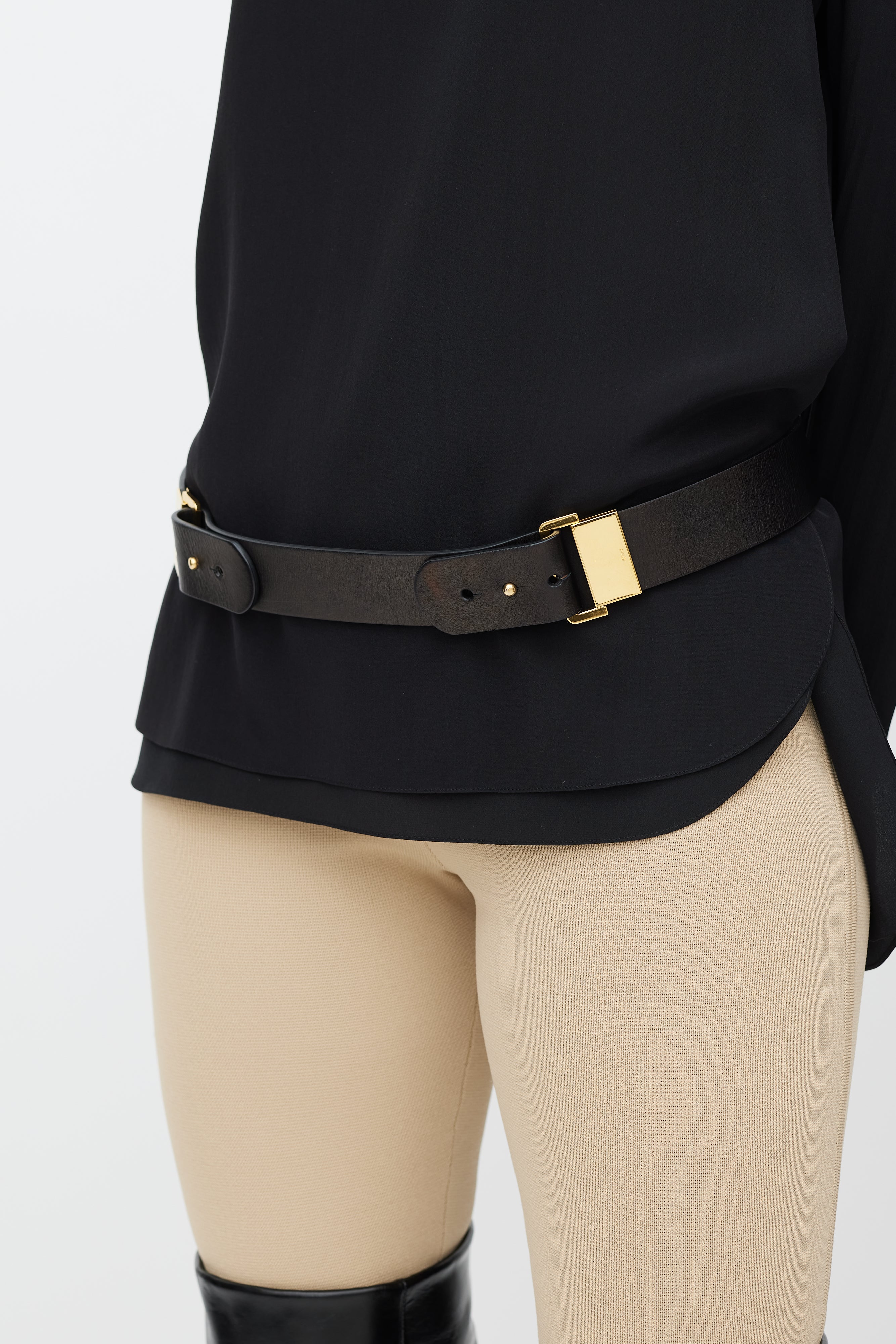 Chloé Black & Gold Leather Belt
