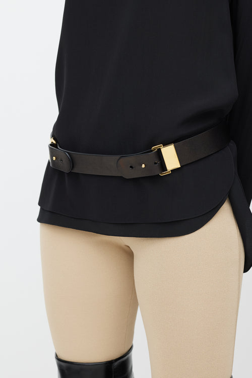 Chloé Black & Gold Leather Belt