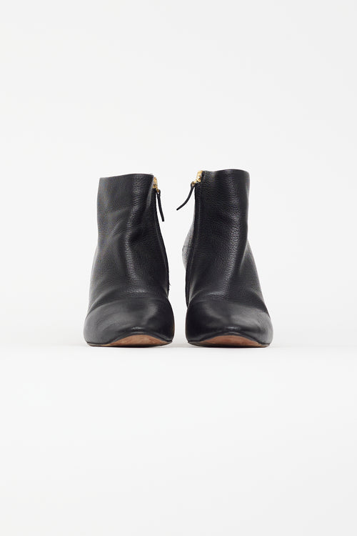 Chloé Black Leather & Gold Block Heel Boot