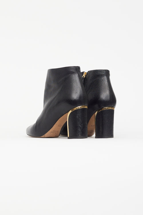 Chloé Black Leather & Gold Block Heel Boot