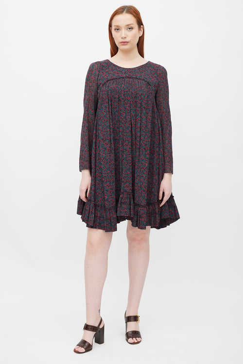 Chloé Black & Red Printed Mini Dress