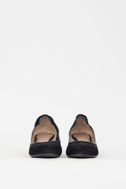 Chloé Black Suede & Mesh Scalloped Pump
