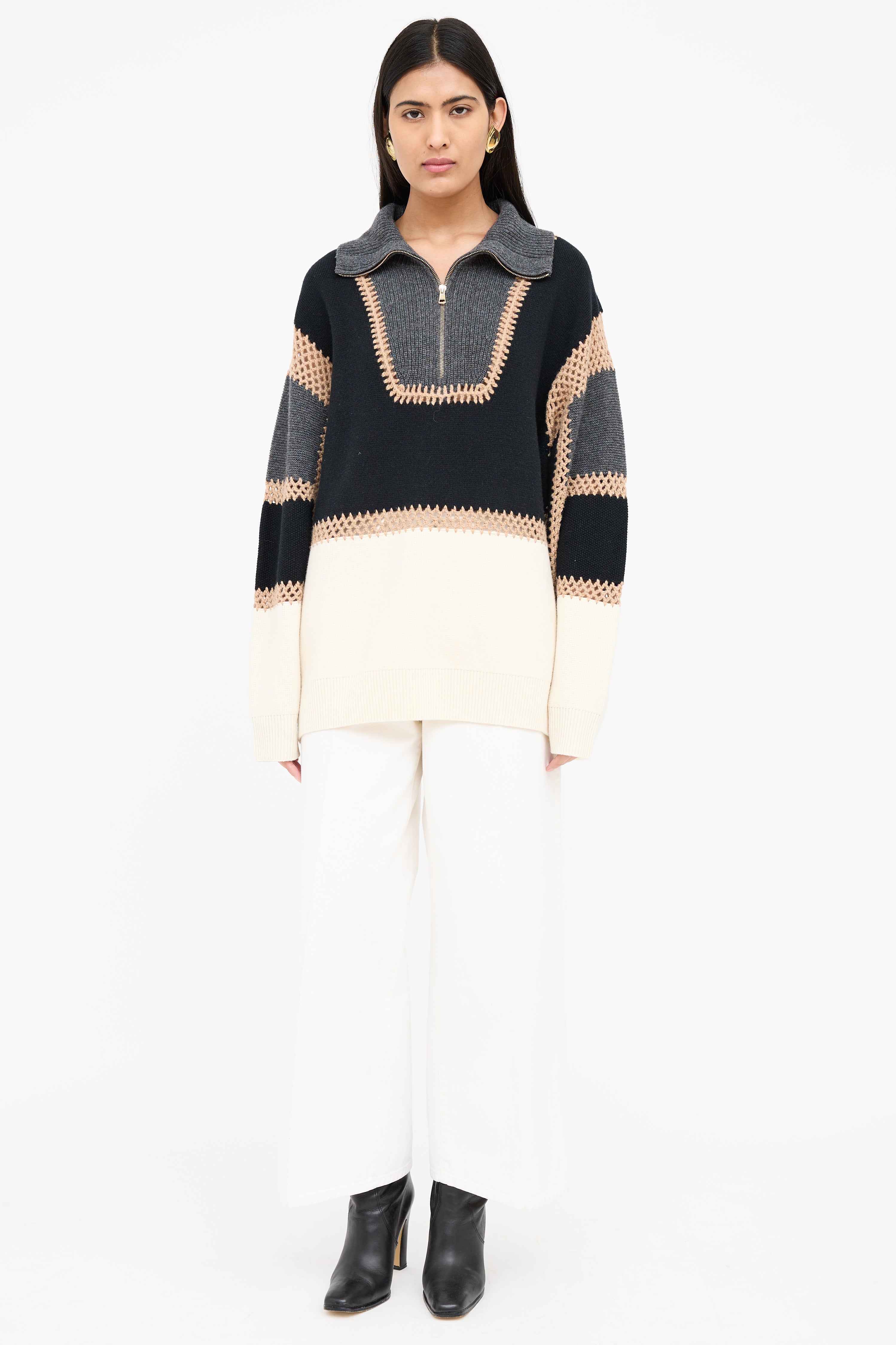 Chloé Panelled Half Zip Sweater