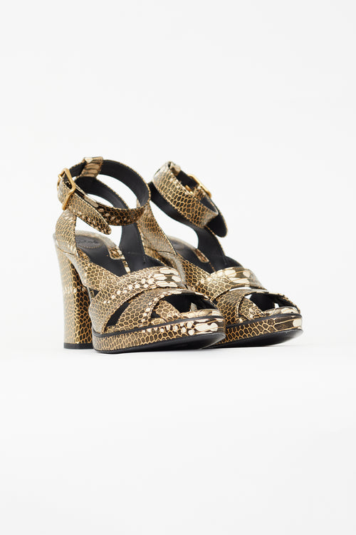 Chloé Brown & Cream Textured Leather Daisy Heel
