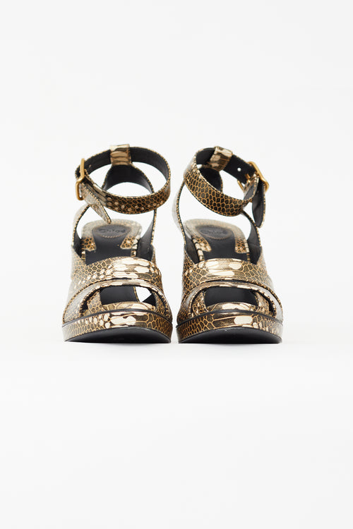 Chloé Brown & Cream Textured Leather Daisy Heel