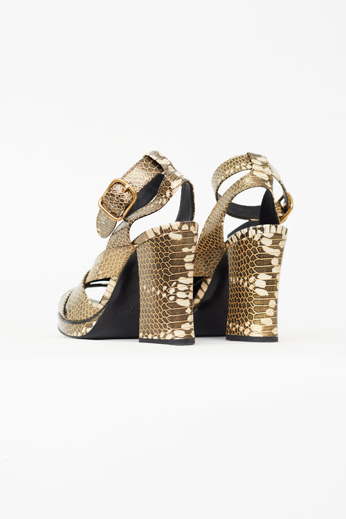 Chloé Brown & Cream Textured Leather Daisy Heel