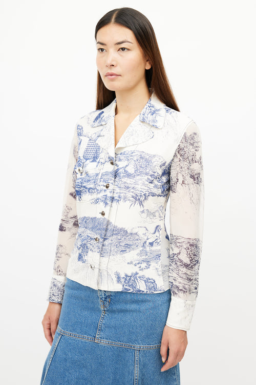 Chloé Cream & Navy Silk Toile De Jouy Print Shirt