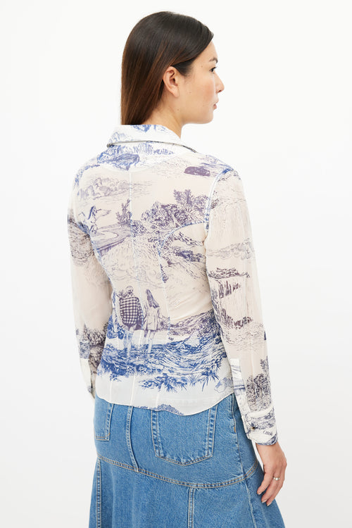 Chloé Cream & Navy Silk Toile De Jouy Print Shirt
