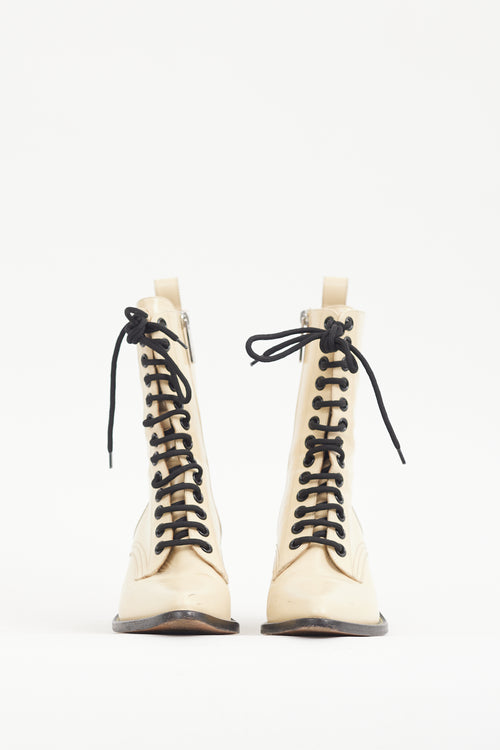 Chloé Cream & Black Leather Lace Up Rylee Boot
