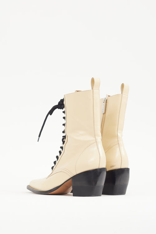 Chloé Cream & Black Leather Lace Up Rylee Boot