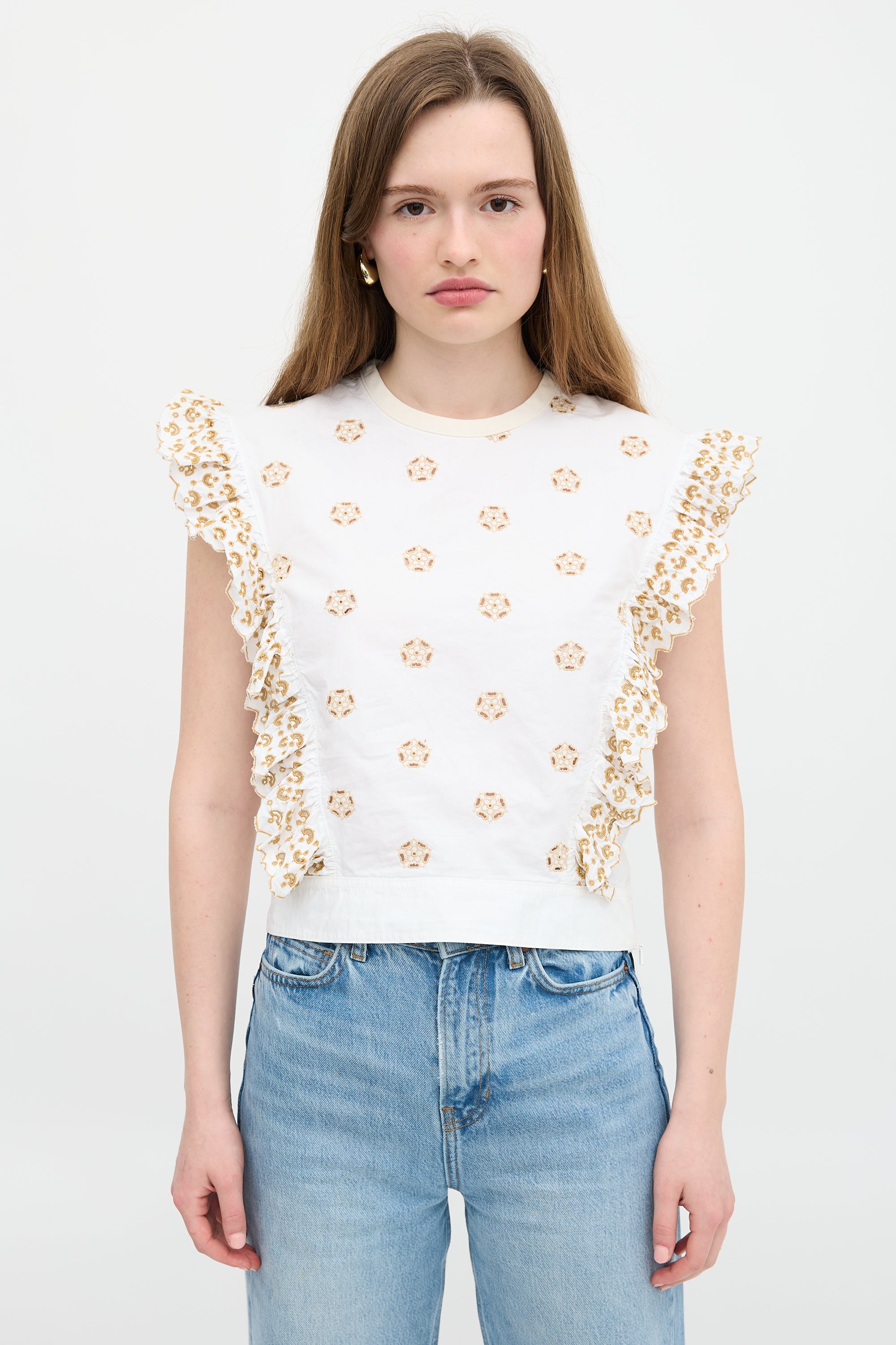 Chloé Embroidered Ruffle Blouse