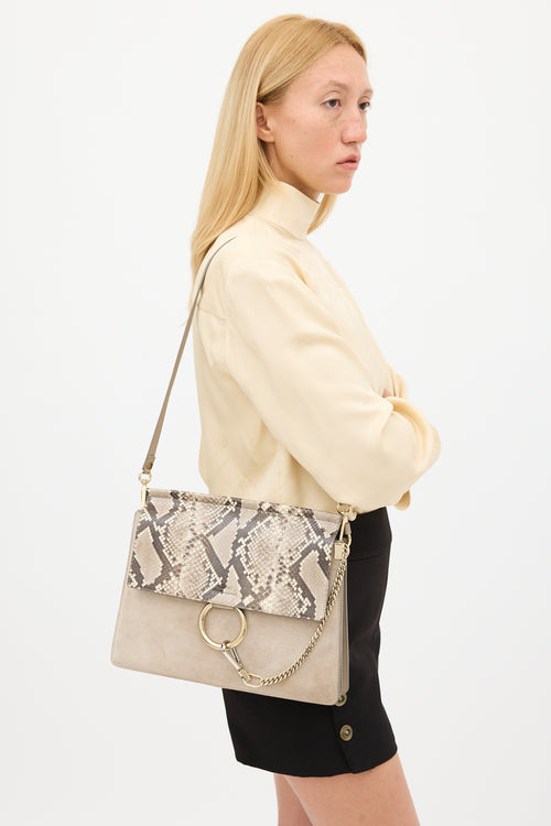 Chloé Grey Suede & Textured Leather Medium Faye Bag