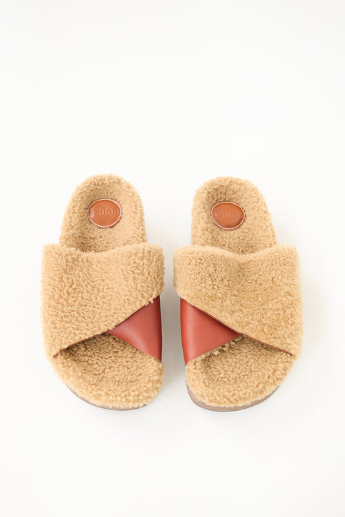 Chloé Leather & Shearling Wavy Slide