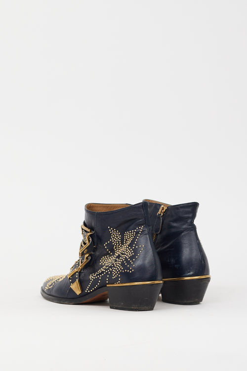 Chloé Navy & Gold Studded Susanna Boot