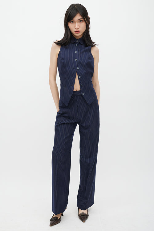 Chloé Navy Pinstripe Cutout Back Vest & Pant Suit