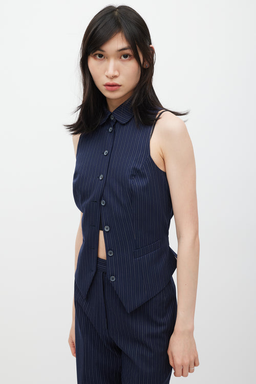 Chloé Navy Pinstripe Cutout Back Vest & Pant Suit
