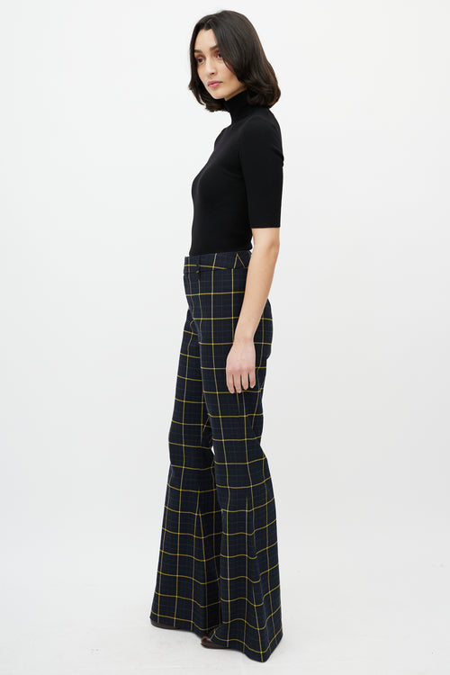 Chloé Navy & Yellow Plaid Flare Trouser