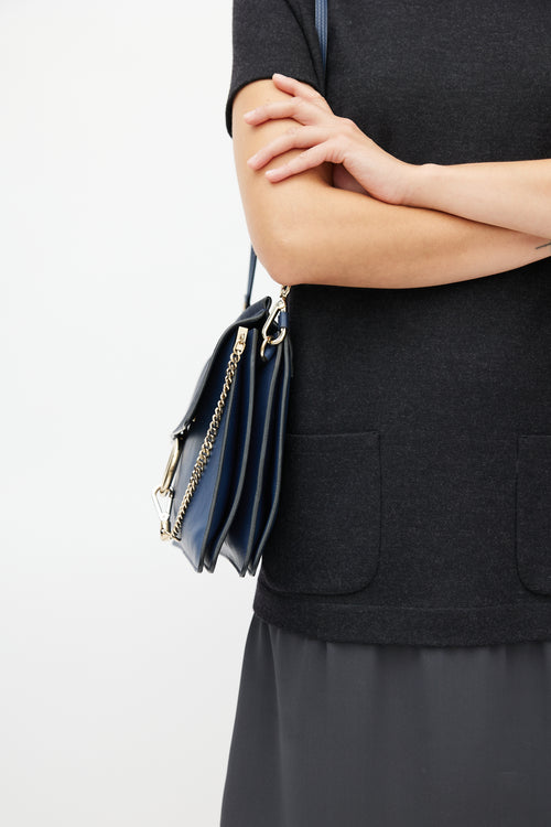 Chloé Navy Leather & Suede Faye Shoulder Bag
