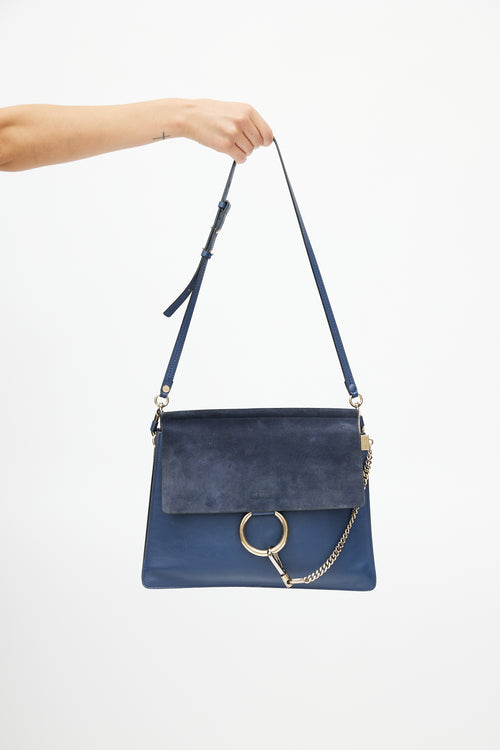 Chloé Navy Leather & Suede Faye Shoulder Bag