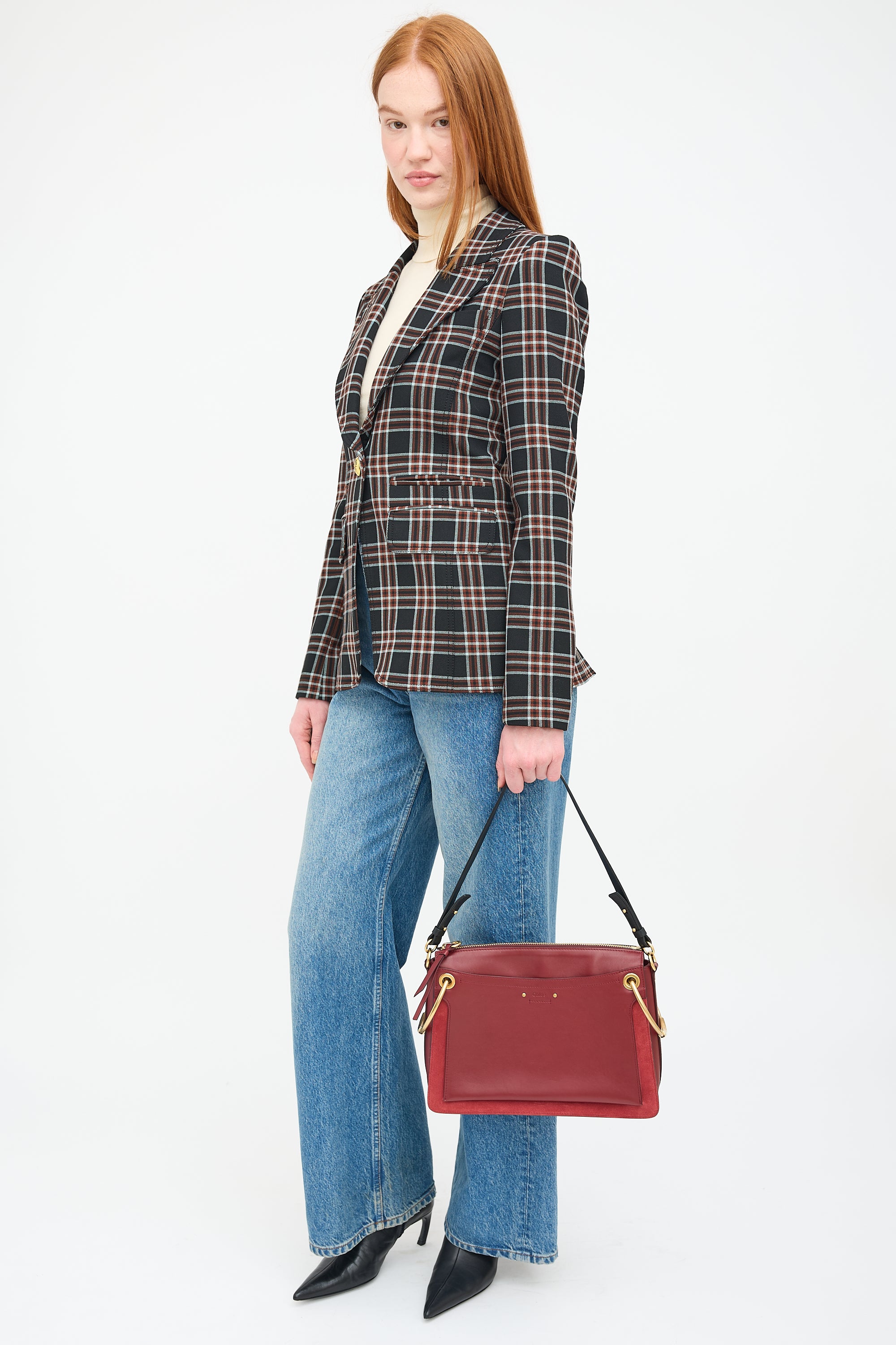 Chloé Red Leather & Suede Medium Roy Crossbody Bag