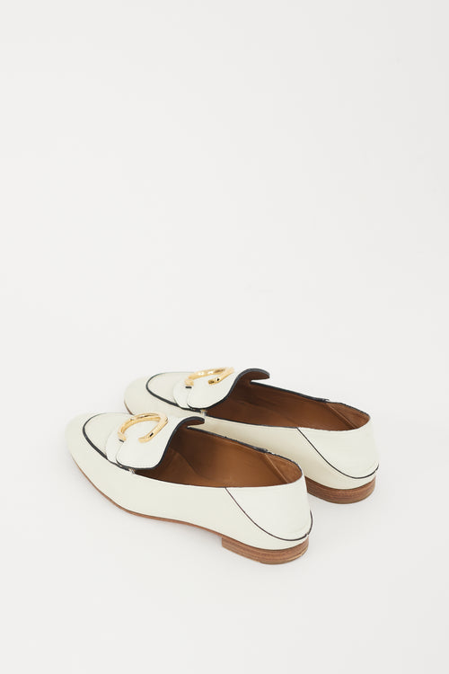 Chloé White & Gold Leather C Loafer