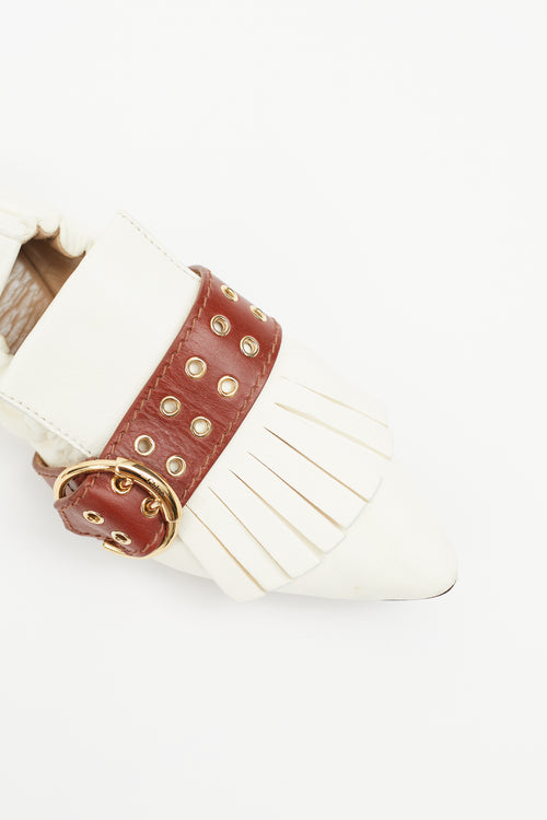 Chloé White & Brown Leather Buckle Ballet Flat