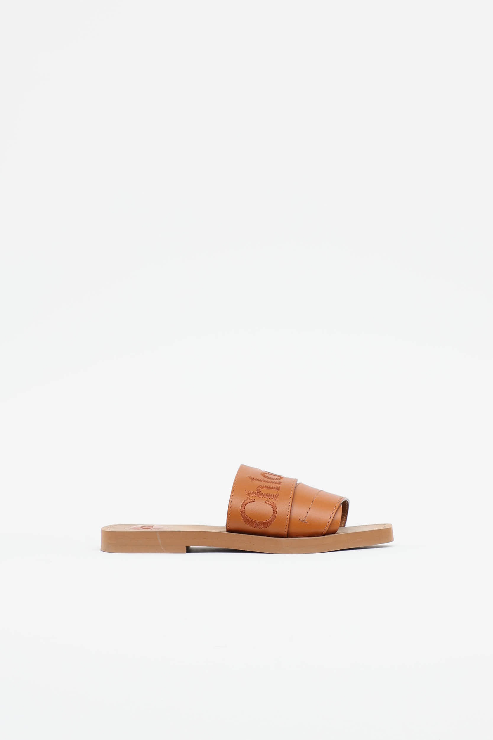 Chloé Woody Leather Logo Slide