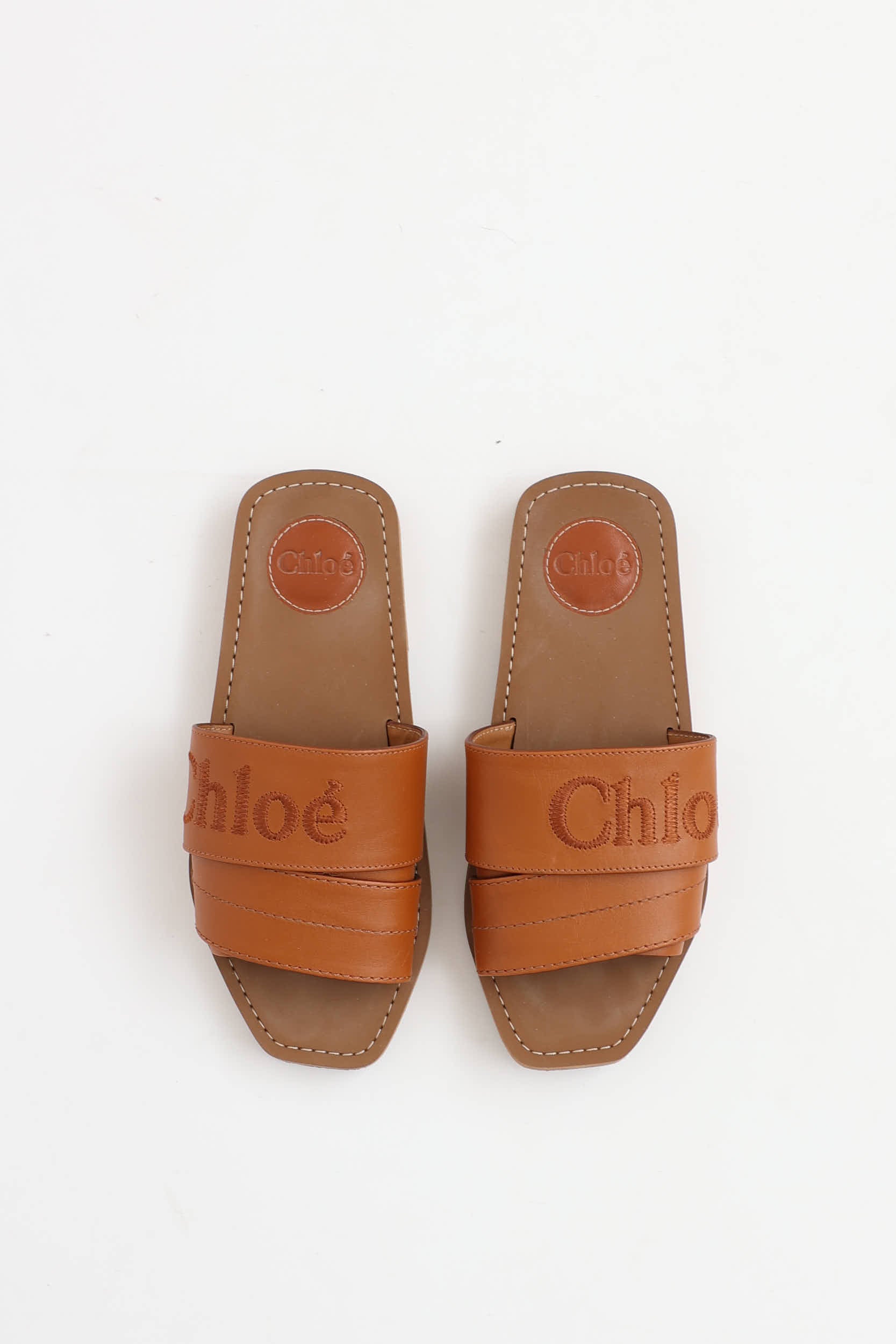 Chloé Woody Leather Logo Slide