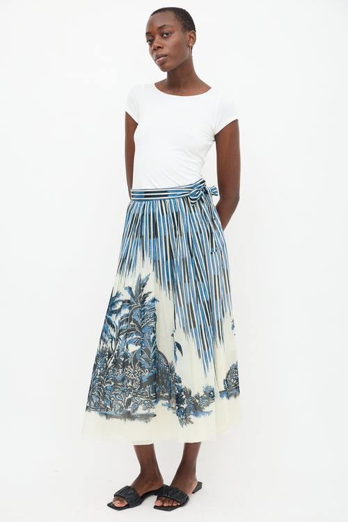 Christian Dior Cream & Blue Striped Palm Tree Skirt