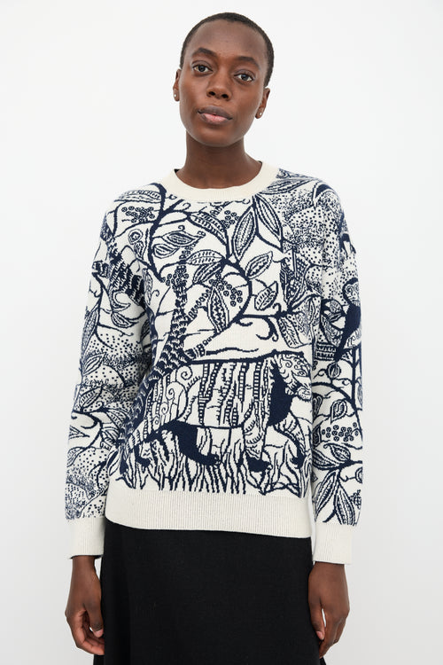 Christian Dior Cream & Navy Cashmere Print Sweater