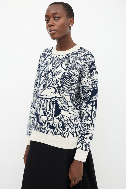 Christian Dior Cream & Navy Cashmere Print Sweater