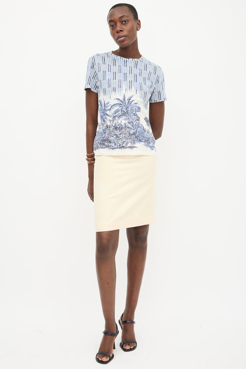 Christian Dior White & Blue Striped Palm Tree T-Shirt