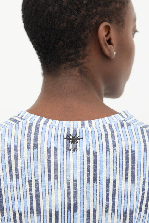 Christian Dior White & Blue Striped Palm Tree T-Shirt