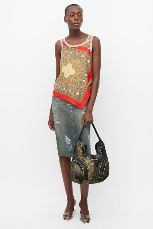 Christian Louboutin Black & Gold Textured Leather Bag