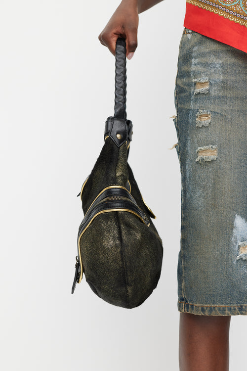 Christian Louboutin Black & Gold Textured Leather Bag
