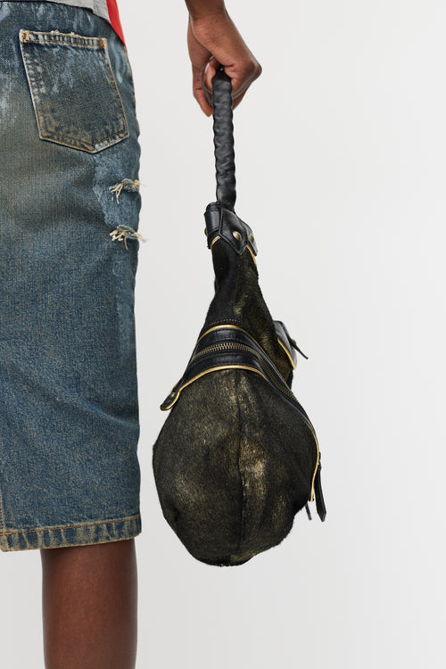 Christian Louboutin Black & Gold Textured Leather Bag