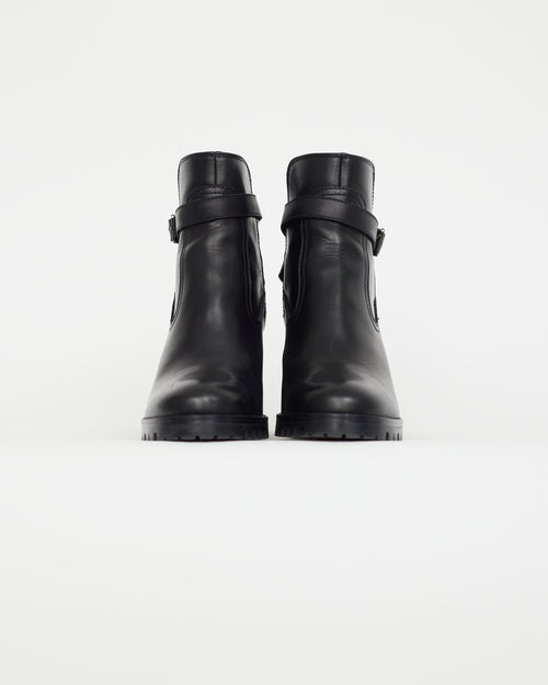 Christian Louboutin Black Leather Ankle Strap Boot