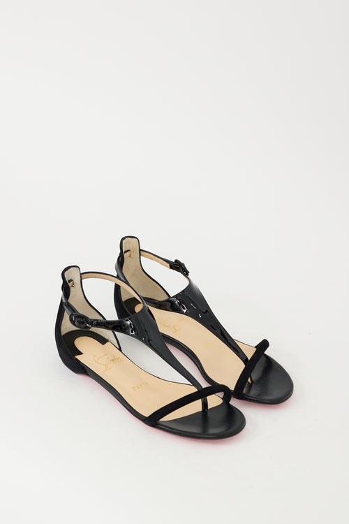 Christian Louboutin Black Patent Leather & Suede Athena Sandal