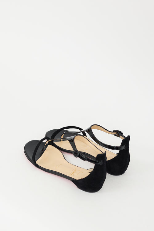 Christian Louboutin Black Patent Leather & Suede Athena Sandal