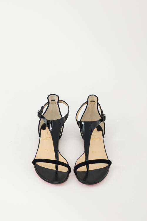 Christian Louboutin Black Patent Leather & Suede Athena Sandal
